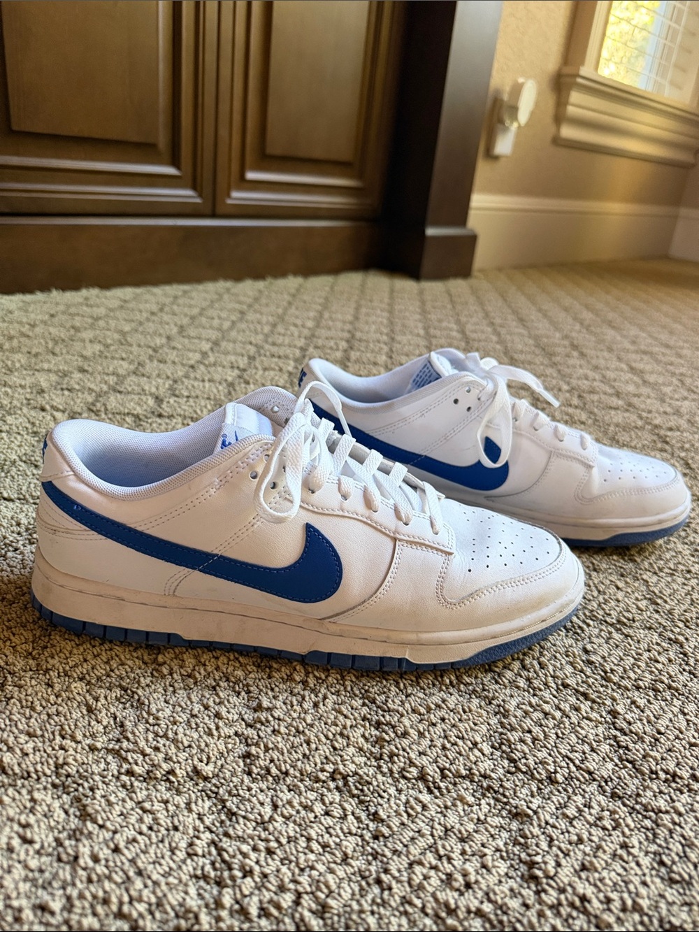 Nike Dunk White and Royal Blue Low-Top Sneakers